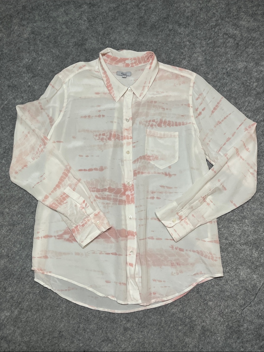 Rails Sheer Silk Button-Up Shirt in White and Light Pink